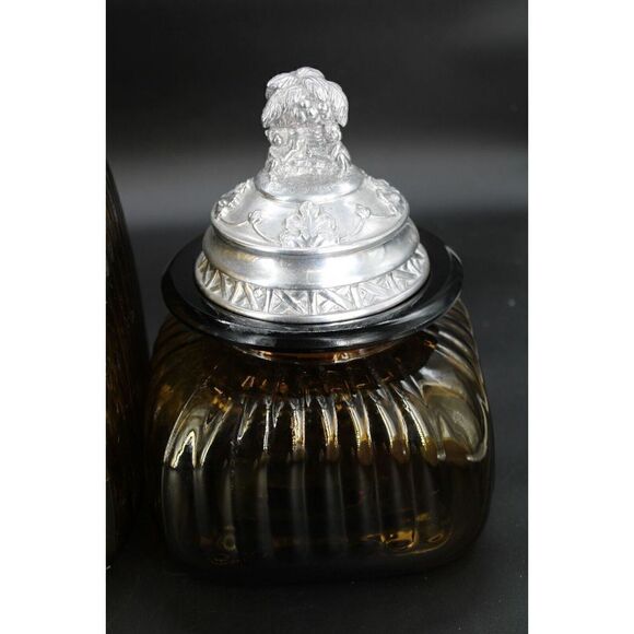 Vintage Artland Amber Glass Canister Set With Pewter Lids (3) Gorgeous! - Picture 3 of 16